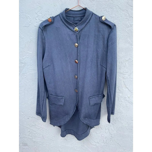 Womens Long Sleeve Italian Military Style Sequins Angel Wings Shirt Top Blue M - Picture 2 of 10